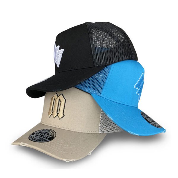 Custom Design Vintage Embroidery Logo Mesh Cap - Image 2