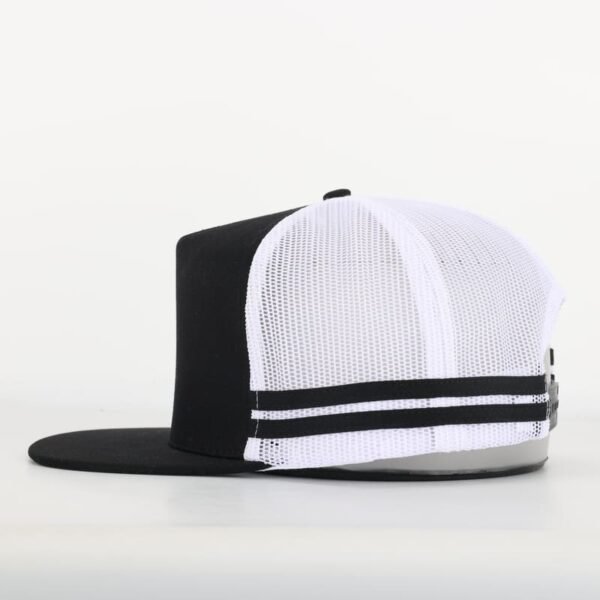 Custom 5-Panel Cotton Flat Embroidery Stripes Designed Trucker Hat - Image 4