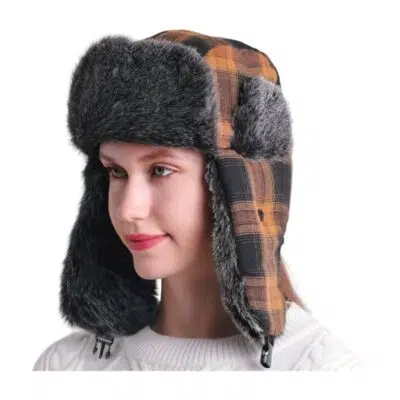 Winter Outdoor Plaid Tartan Fur Trapper Hat
