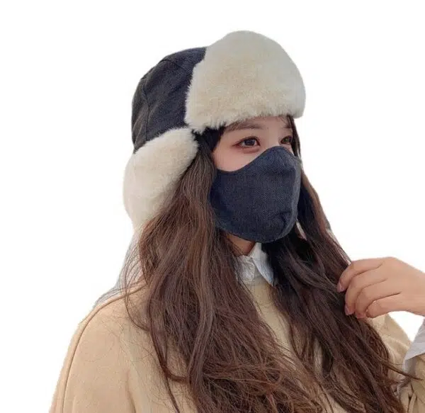 Women Twill Trapper Hat with Soft Fur Lining For Cold Weather - Image 3