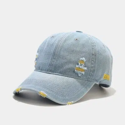 Custom Embroidery Logo Vintage Washed Denim Jeans Distressed Dad Hat