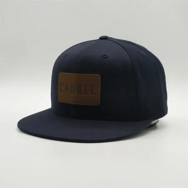 Custom 6 Panel Leather Patch Logo Wool Blend Snapback Hat