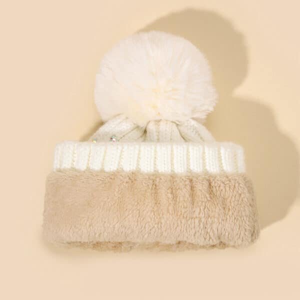 Knit Beanie Hat with Pom Pom, Rhinestones & Ear Protection for Winter - Image 5