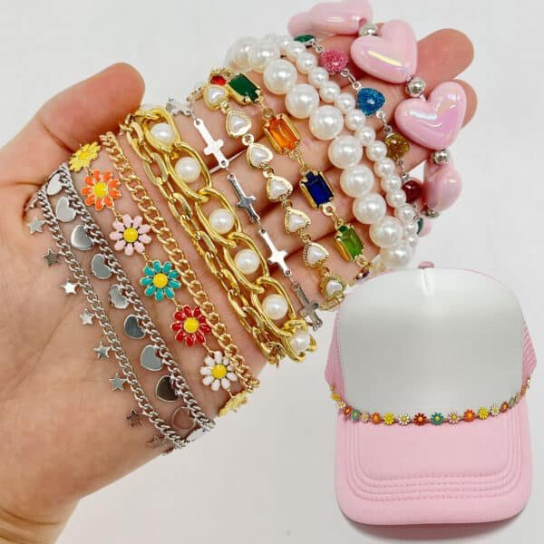 Diamond Rhinestone & Pearl Chain for 5-Panel Trucker Hat for Women - Image 5