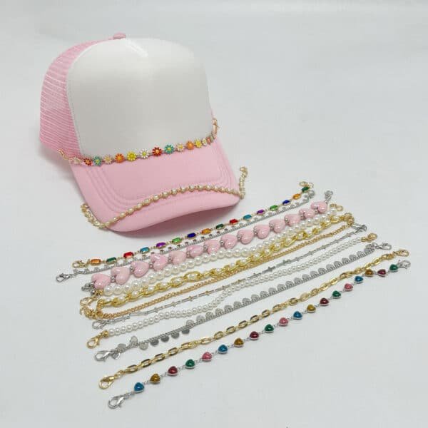Diamond Rhinestone & Pearl Chain for 5-Panel Trucker Hat for Women - Image 6